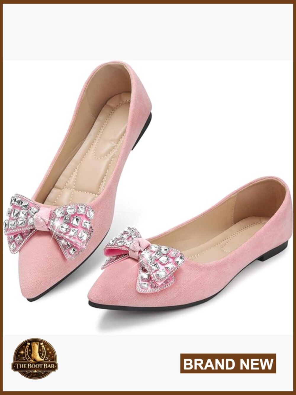 Pointed Toe Pearl Flats, Faux Suede Dress Shoes for Wedding Office Work